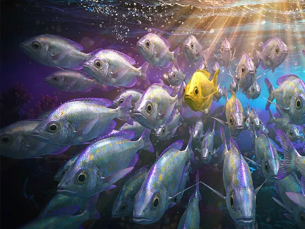 bro444 + School of fish swimming among floating coins