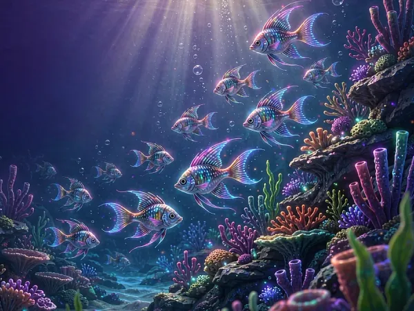 bro444 + Colourful fish swimming around an underwater reef