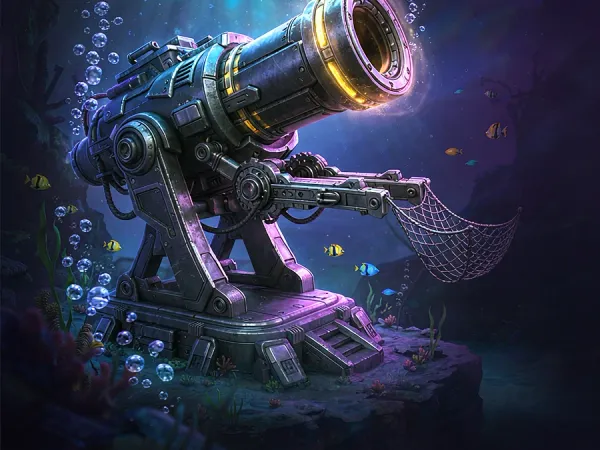 bro444 + Illustrated underwater cannon facing a school of fish
